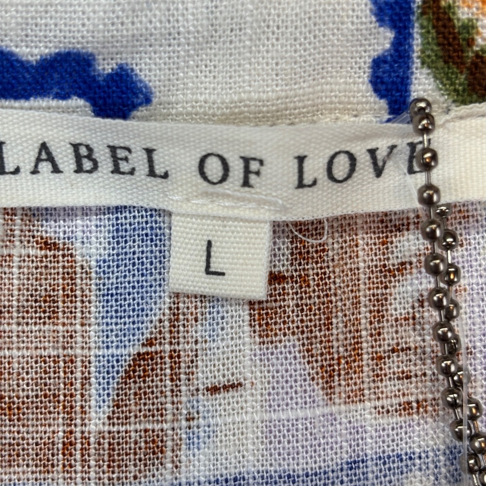 Label of Love Mens Linen Blend Postcard‎ Print Button Down Shirt Blue Moon L NEW - Picture 7 of 11